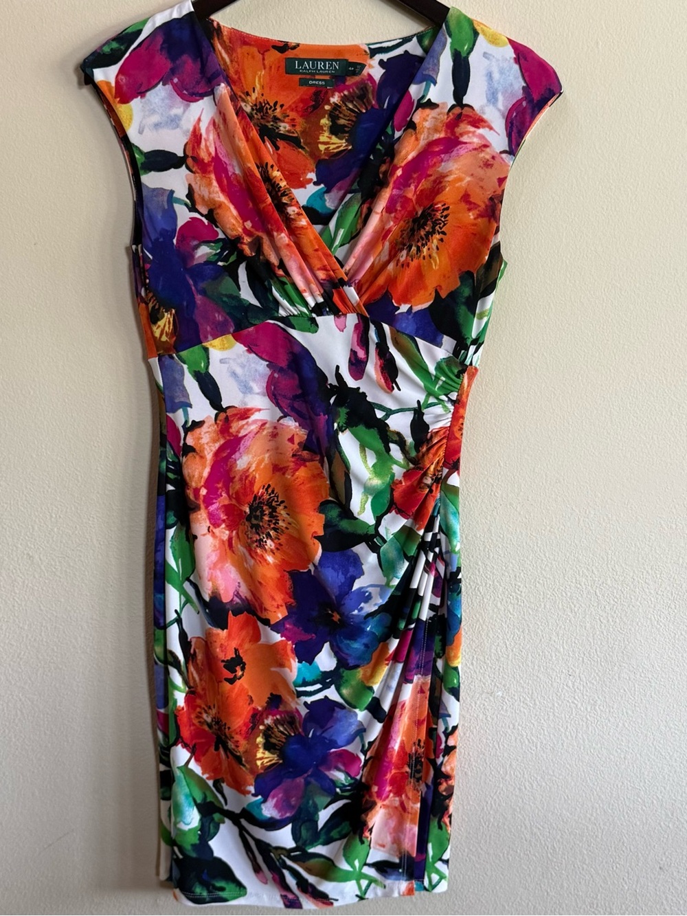 Ralph Lauren Floral Wrap-Style Dress in Orange, Purple, Pink, Green